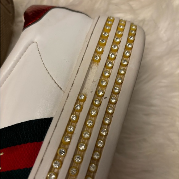 Gucci Women’s White Leather Rhinestone Platform Sneakers Size 39 US 9 - Picture 8 of 11